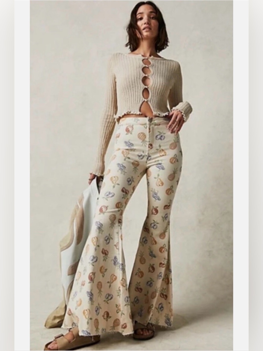 Free people just float on Fruit Print High-Waist Flare Pants
